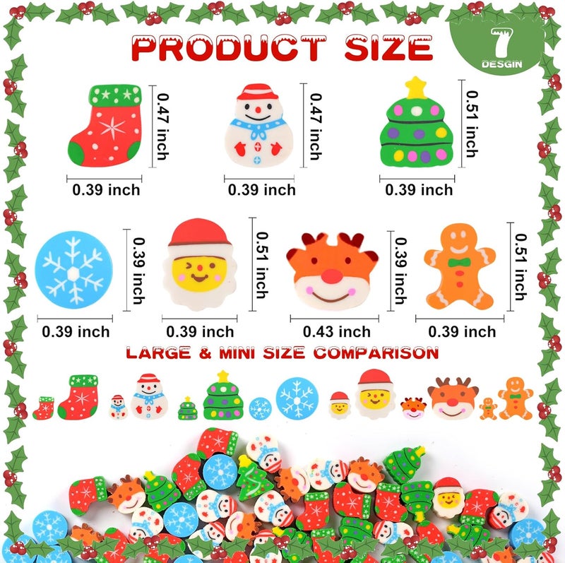 Wolpark 170 pcs Christmas Mini Erasers for Kids Bulk Tiny Cute Snowflake Christmas Tree Pencils Erasers Desk Pets for Xmas Classroom Rewards Winter Kids Prizes Party Favors Goodie Bag Stuffers - Image 2